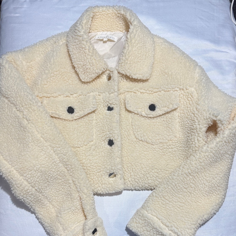Cropped Cream Teddy Sherpa Jacket - Women